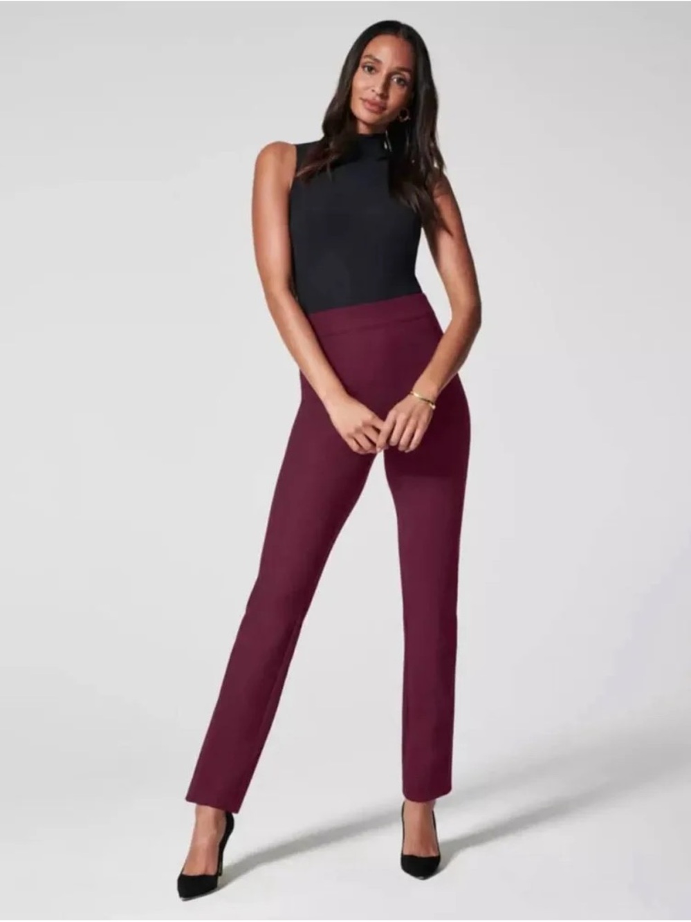 NWT Spanx Perfect Pant Kick Flare High Rise Chianti Large Tall - Picture 3 of 8